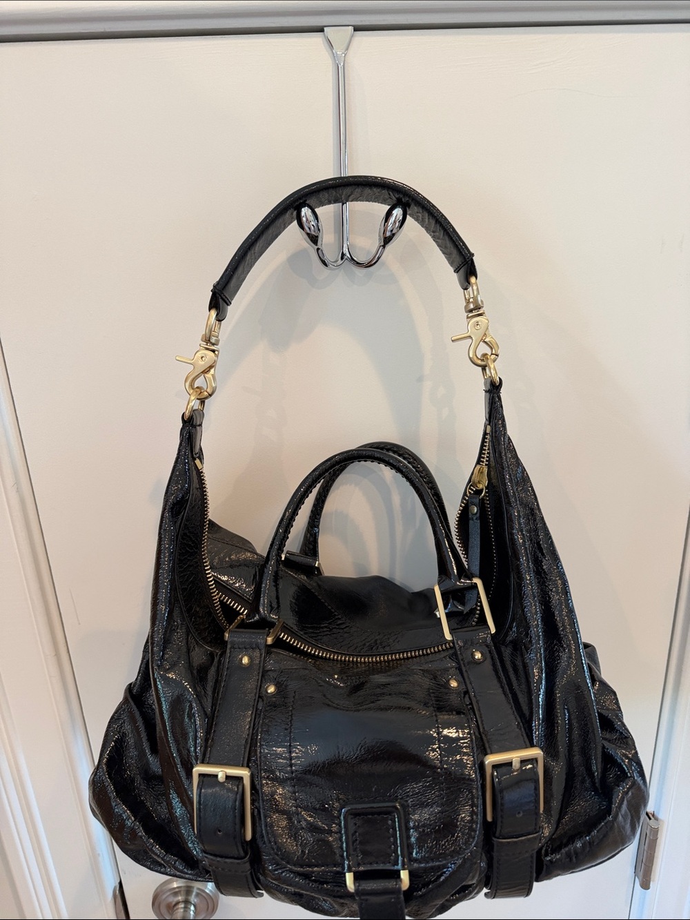Botkier Black Patent Leather Shoulder Satchel with Gold Hardware - Picture 3 of 7